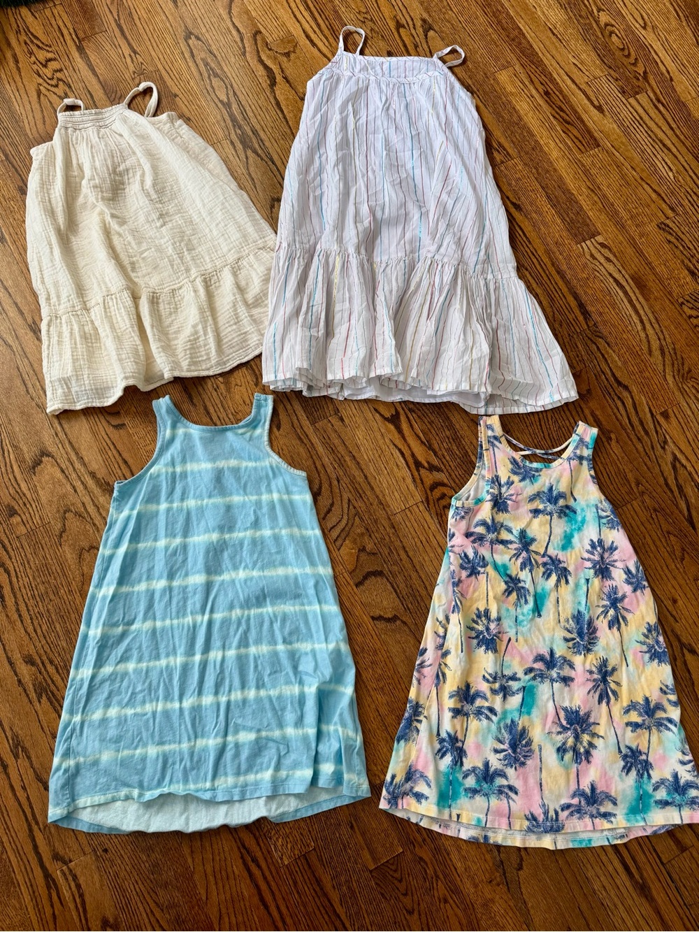 Lot 4 OLD NAVY Girls Sundresses Palm Trees Tie Dye Cream Gauze White Stripe M 8